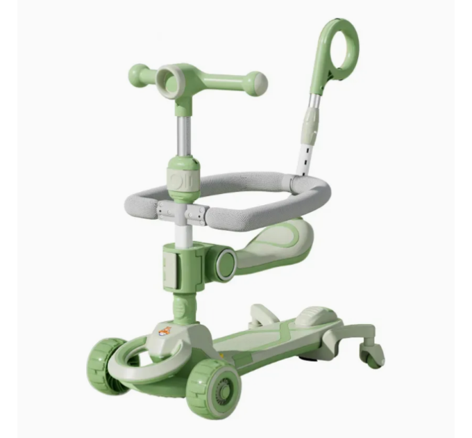 Детский самокат CITY LINE Baby Care 388 4в1, с родительской ручкой, сиденьем, LED-подсветкой и корзинкой