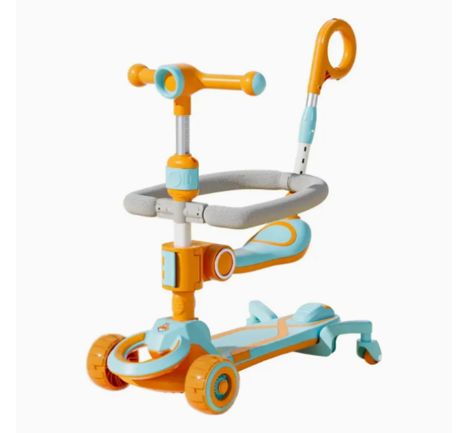 Детский самокат CITY LINE Baby Care 388 4в1, с родительской ручкой, сиденьем, LED-подсветкой и корзинкой