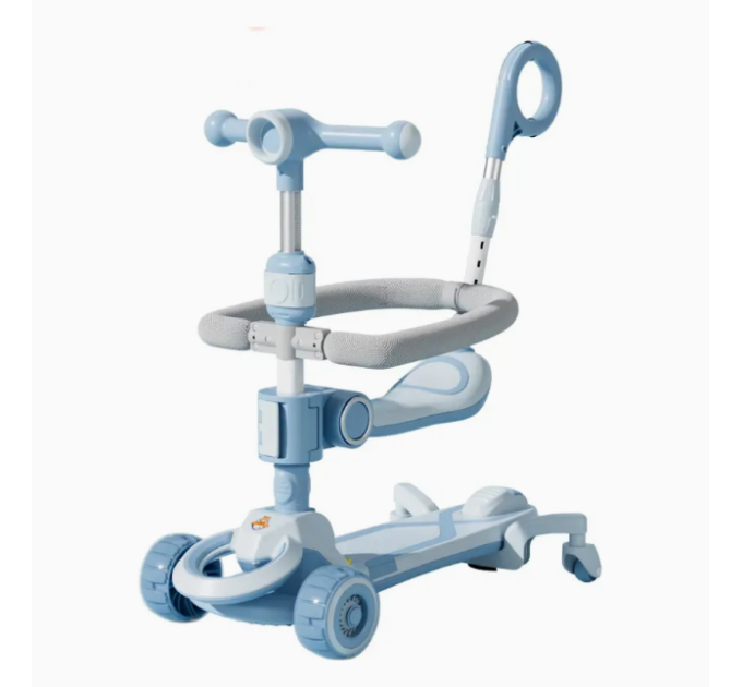 Детский самокат CITY LINE Baby Care 388 4в1, с родительской ручкой, сиденьем, LED-подсветкой и корзинкой