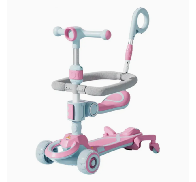 Детский самокат CITY LINE Baby Care 388 4в1, с родительской ручкой, сиденьем, LED-подсветкой и корзинкой