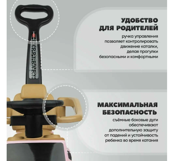 Детская машина каталка толокар LB-616 Lamborghini синяя с отцовской ручкой, музыкальным рулем и подсветкой фар, корпус из прочного пластика, резиновые колеса, защитные бортики, подножки, багажник под сиденьем, до 25 кг