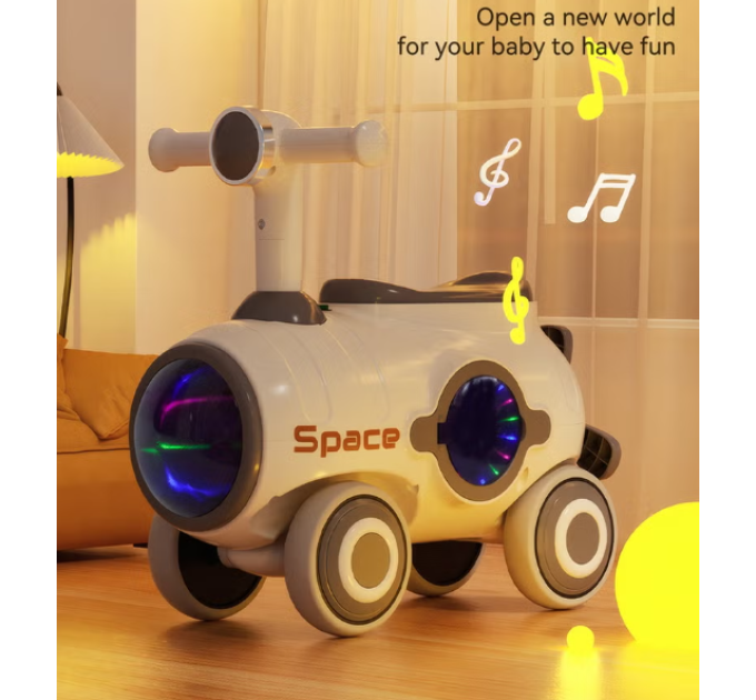Детский биговел-толокарь Space 619 для детей 1–3 лет с нескользящей платформой, защитными углами, устойчивой конструкцией, легкий биговел-каталка для дома и улицы, подводный дизайн (синий, розовый, серый, коричневый)