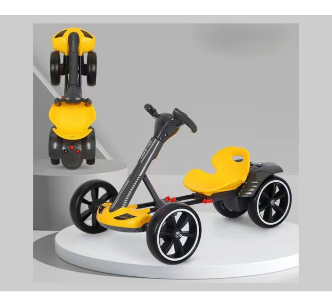 Детский электромобиль GO KART F1 на 4 колесах, электрокарт для детей с пультом ДК, аккумулятором 2х6V 4Ah, двигателем 390 Вт, EVA колесами, музыкой и Bluetooth (белый, желтый, красный)