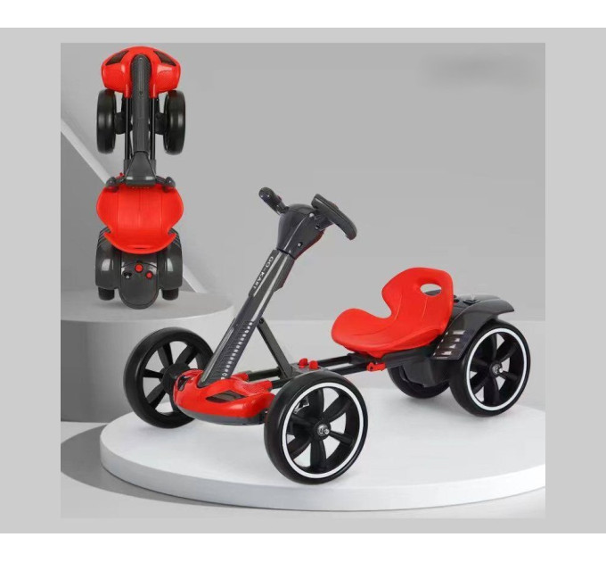 Детский электромобиль GO KART F1 на 4 колесах, электрокарт для детей с пультом ДК, аккумулятором 2х6V 4Ah, двигателем 390 Вт, EVA колесами, музыкой и Bluetooth (белый, желтый, красный)