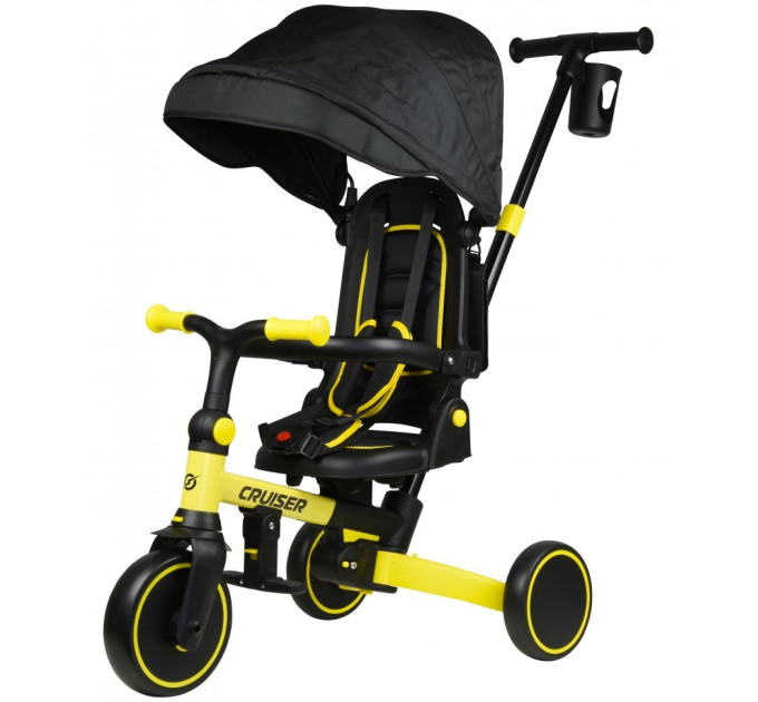 Детский биговел-трансформер Tri-cycle Milano 002 6in1, многофункциональный велосипед для малышей от 1,5 лет, резиновые колеса, регулируемая родительская ручка, съемные педали, спинка и козырек (красный, желтый, серый)