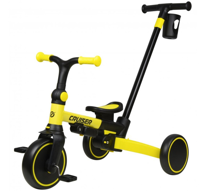 Детский биговел-трансформер Tri-cycle Milano 002 6in1, многофункциональный велосипед для малышей от 1,5 лет, резиновые колеса, регулируемая родительская ручка, съемные педали, спинка и козырек (красный, желтый, серый)