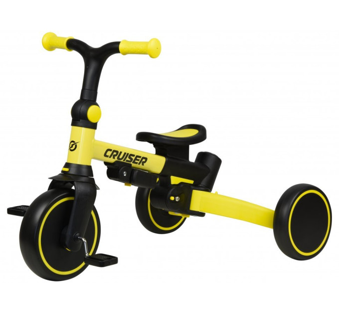 Детский биговел-трансформер Tri-cycle Milano 002 6in1, многофункциональный велосипед для малышей от 1,5 лет, резиновые колеса, регулируемая родительская ручка, съемные педали, спинка и козырек (красный, желтый, серый)
