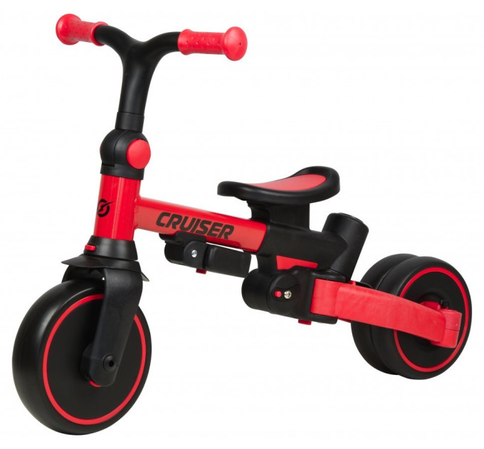 Детский биговел-трансформер Tri-cycle Milano 002 6in1, многофункциональный велосипед для малышей от 1,5 лет, резиновые колеса, регулируемая родительская ручка, съемные педали, спинка и козырек (красный, желтый, серый)