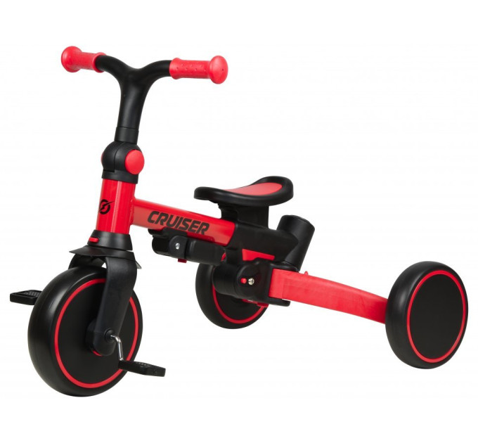 Детский биговел-трансформер Tri-cycle Milano 002 6in1, многофункциональный велосипед для малышей от 1,5 лет, резиновые колеса, регулируемая родительская ручка, съемные педали, спинка и козырек (красный, желтый, серый)