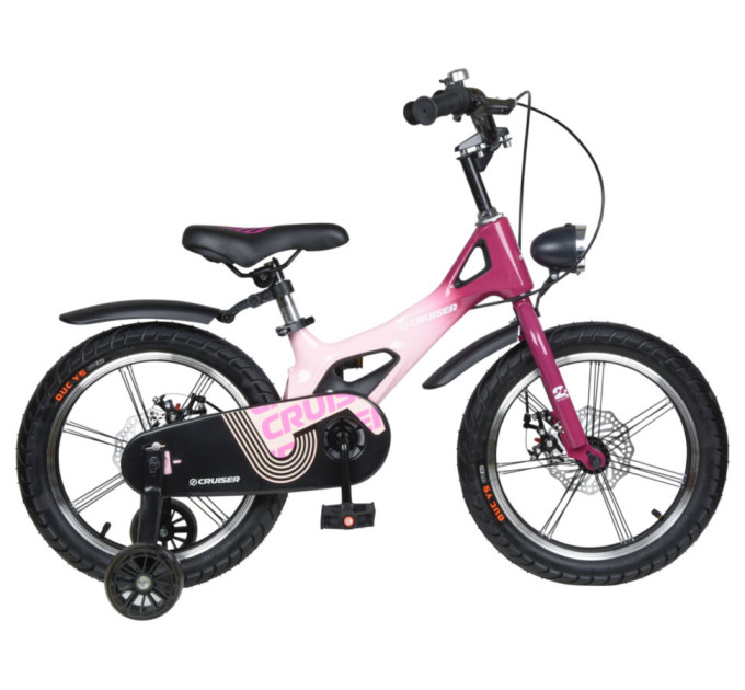 Детский велосипед ICONIC 14 дюймов с магниевой рамой, дисковыми ручными и задними тормозами, страховочными колесами, регулируемым сиденьем, звонком и фонариком (розовый, белый) Детский велосипед ICONIC 14 дюймов с магниевой рамой, дисковыми ручными и задними тормозами, страховочными колесами, регулируемым сиденьем, звонком и фонариком (розовый, белый)