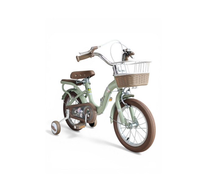 Детский велосипед Retro Xaming 16 дюймов для детей от 4 лет, с корзиной, дополнительными резиновыми колесами, багажником с кожаной подушкой, регулируемым рулем и сиденьем, звонком, до 60 кг (бежевый, зеленый, розовый)