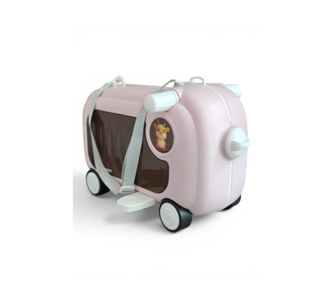 Детский чемодан-каталка Little Bamby 2 в 1 на колесах, чемодан для ручной клади, детский дорожный чемодан, формованный пластик, ремень для переноски, выдвижные подножки, от 1 года, до 20 кг (розовый, голубой, коричневый)
