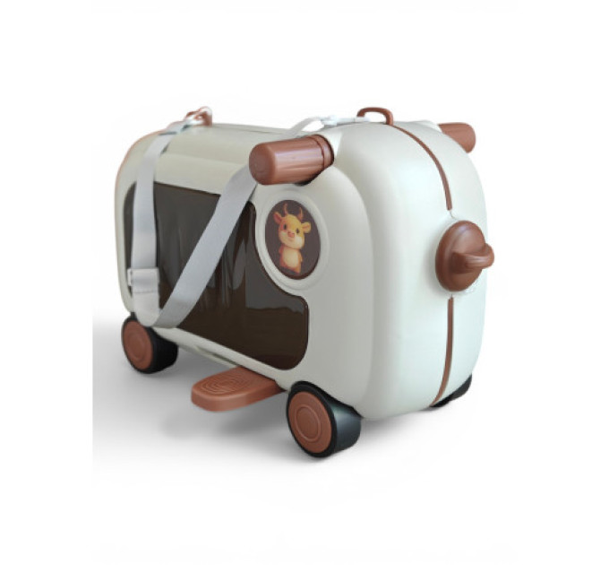 Детский чемодан-каталка Little Bamby 2 в 1 на колесах, чемодан для ручной клади, детский дорожный чемодан, формованный пластик, ремень для переноски, выдвижные подножки, от 1 года, до 20 кг (розовый, голубой, коричневый)