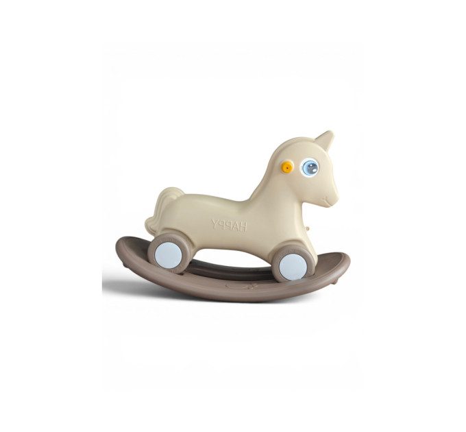 Детская игрушка каталка-качалка Happy Pony 2в1, крепкий пластик, стойкая конструкция, от 1 года, до 20 кг, игрушка для катания и качания ( белый, бежевый, розовый, мятный)