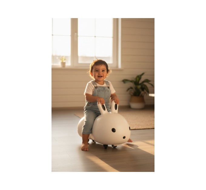 Детская каталка Rabbit 333, для детей от 1 года, музыка и световые эффекты, крепкий пластиковый корпус, резиновые колеса, нагрузка до 30 кг (белый, розовый)