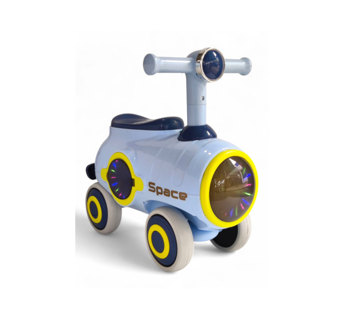 Детская машинка-толокарь Space Lego от 1 года, машинка для катания с музыкой, подсветкой и пропеллером, до 20 кг (голубой, коричневый, розовый, серый)