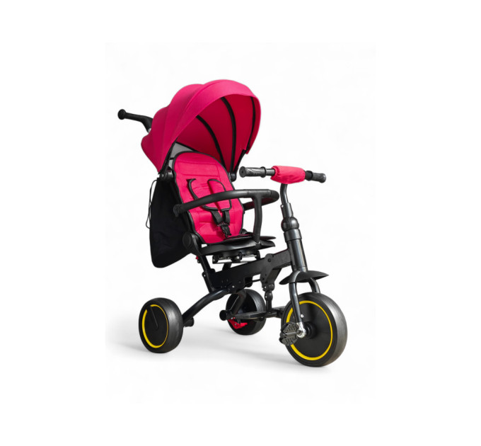 Детский трехколесный велосипед-коляска Tricycle 2 в 1 от 1 года, с родительской ручкой, козырьком, регулируемой спинкой, пятиточечными ремнями безопасности (зеленый, красный, черный)