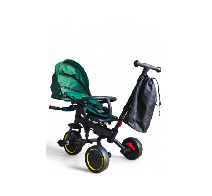 Детский трехколесный велосипед-коляска Tricycle 2 в 1 от 1 года, с родительской ручкой, козырьком, регулируемой спинкой, пятиточечными ремнями безопасности (зеленый, красный, черный)