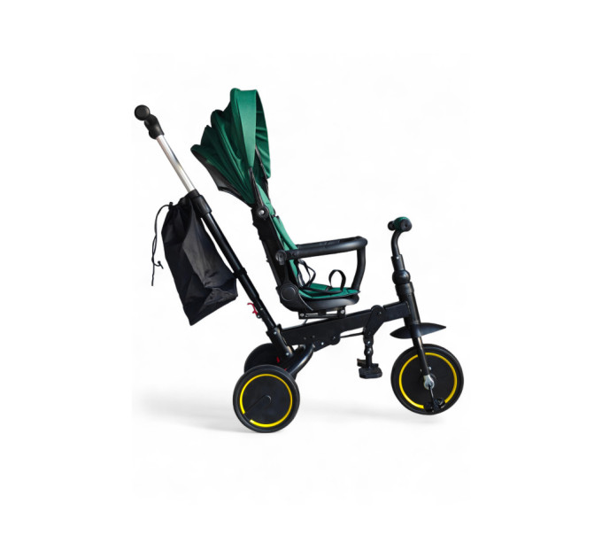 Детский трехколесный велосипед-коляска Tricycle 2 в 1 от 1 года, с родительской ручкой, козырьком, регулируемой спинкой, пятиточечными ремнями безопасности (зеленый, красный, черный)