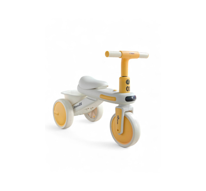 Детский трехколесный велосипед-беговел Tricycle 01, велосипед-трансформер с родительской ручкой, музыкальным сопровождением и подсветкой, для детей от 1,5 года, до 40 кг (желтый, розовый)