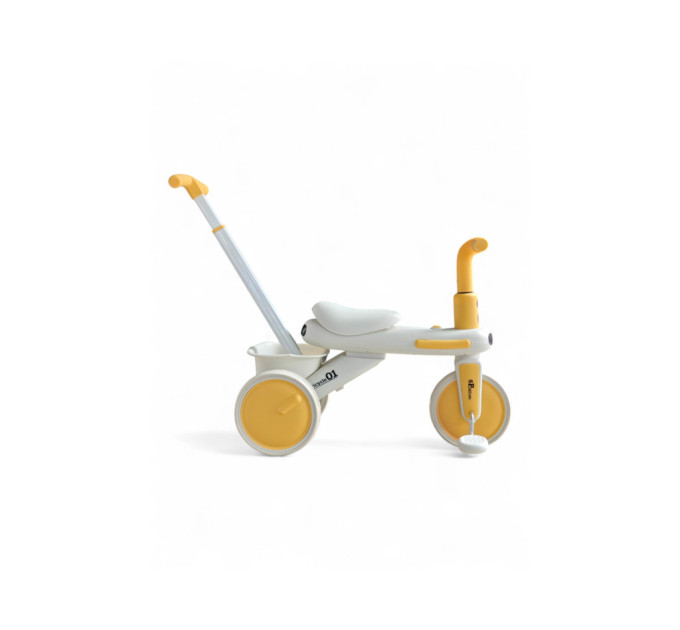 Детский трехколесный велосипед-беговел Tricycle 01, велосипед-трансформер с родительской ручкой, музыкальным сопровождением и подсветкой, для детей от 1,5 года, до 40 кг (желтый, розовый)