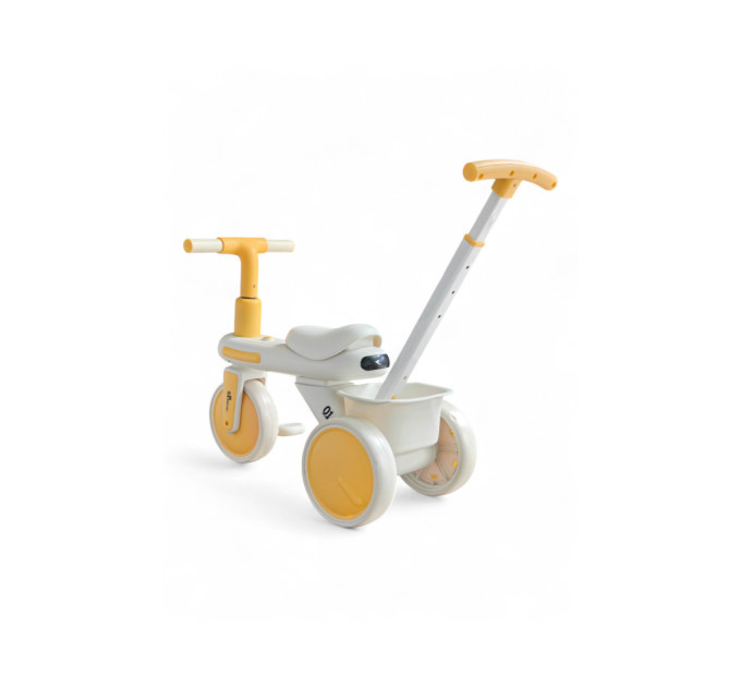 Детский трехколесный велосипед-беговел Tricycle 01, велосипед-трансформер с родительской ручкой, музыкальным сопровождением и подсветкой, для детей от 1,5 года, до 40 кг (желтый, розовый)