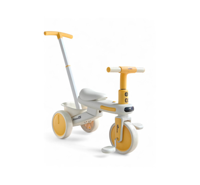 Детский трехколесный велосипед-беговел Tricycle 01, велосипед-трансформер с родительской ручкой, музыкальным сопровождением и подсветкой, для детей от 1,5 года, до 40 кг (желтый, розовый) Детский трехколесный велосипед-беговел Tricycle 01, велосипед-трансформер с родительской ручкой, музыкальным сопровождением и подсветкой, для детей от 1,5 года, до 40 кг (желтый, розовый)