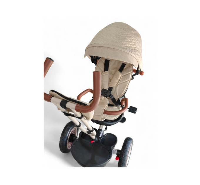 Трехколесный велосипед-коляска Xgege Toy 2 в 1 для детей от 1 года до 60 кг, с родительской ручкой, козырьком, защитными бортиками, музыкой и подсветкой (розовый, бежевый)