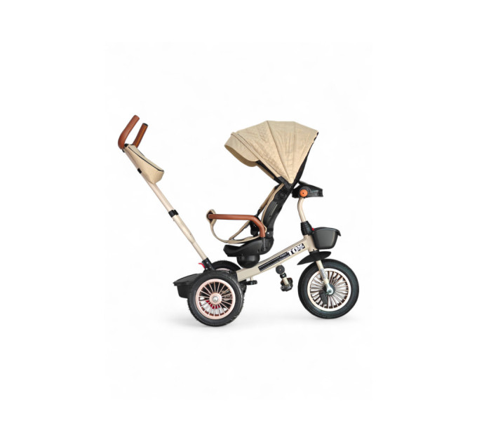 Трехколесный велосипед-коляска Xgege Toy 2 в 1 для детей от 1 года до 60 кг, с родительской ручкой, козырьком, защитными бортиками, музыкой и подсветкой (розовый, бежевый)
