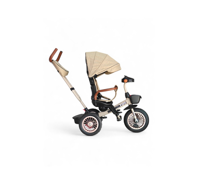 Трехколесный велосипед-коляска Xgege Toy 2 в 1 для детей от 1 года до 60 кг, с родительской ручкой, козырьком, защитными бортиками, музыкой и подсветкой (розовый, бежевый)