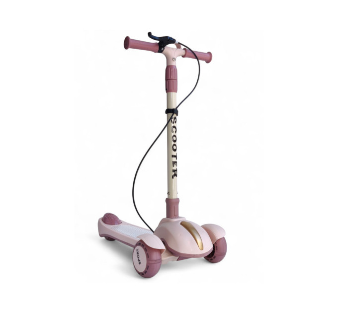Детский трехколесный самокат Scooter Sport от 3 лет, складной с ручным тормозом, подшипники ABEC-9, музыкальная платформа с подсветкой, удлиненный руль, нагрузка до 75 кг (белый, розовый)