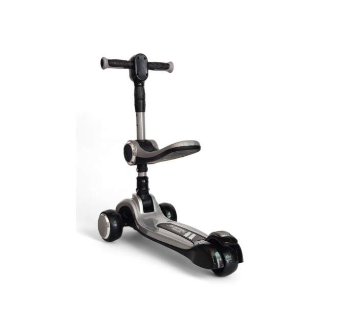 Детский самокат 2 в 1 с сиденьем Scooter Highend 828A, от 1,5 года, самокат-трансформер, музыкальная платформа с подсветкой, фары, погрузка до 90 кг (красный, серый, желтый)