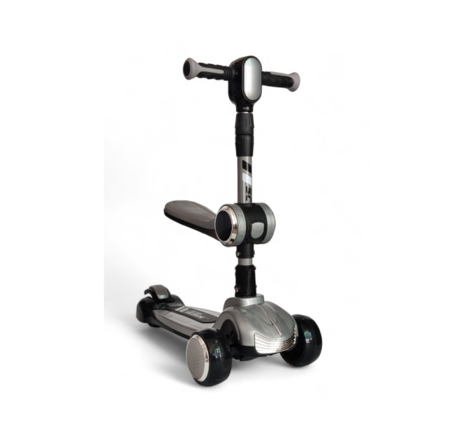 Детский самокат 2 в 1 с сиденьем Scooter Highend 828A, от 1,5 года, самокат-трансформер, музыкальная платформа с подсветкой, фары, погрузка до 90 кг (красный, серый, желтый)