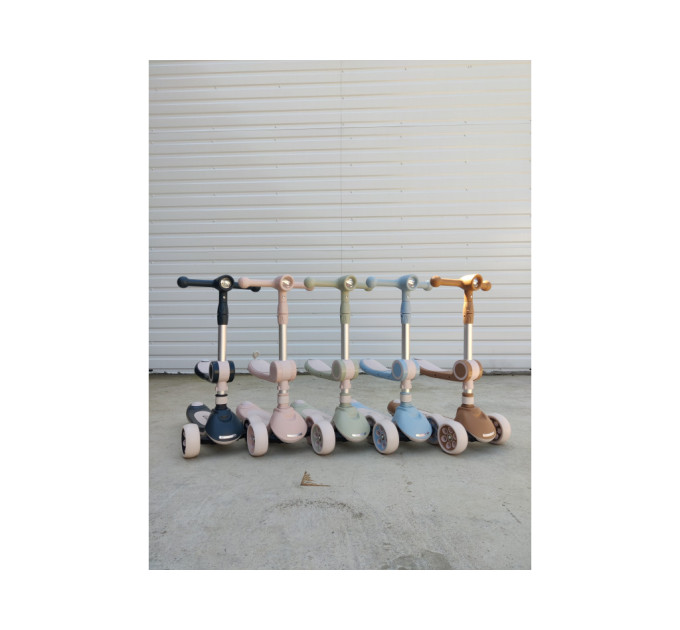 Детский самокат с сиденьем 2 в 1 Scooter Dream M2 от 1,5 года, самокат-трансформер для детей, музыкальная платформа со светом, фонарик с 3 режимами, резиновые вставки, погрузка до 90 кг (голубой, коричневый, мятный, розовый, черный)