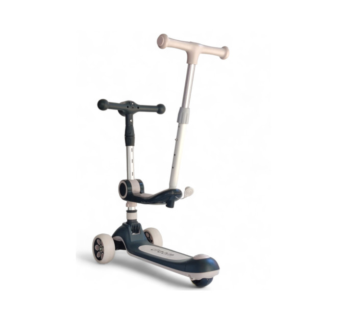 Детский самокат 3 в 1 Scooter Dream M3 с сиденьем и родительской ручкой, трехколесный самокат для детей от 1,5 года, музыкальная платформа с подсветкой, фонарик 3 режима, резиновые вставки, до 90 кг (голубой, розовый, зеленый, коричневый, черный)
