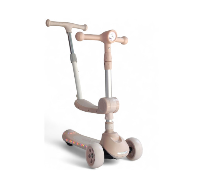 Детский самокат 3 в 1 Scooter Dream M3 с сиденьем и родительской ручкой, трехколесный самокат для детей от 1,5 года, музыкальная платформа с подсветкой, фонарик 3 режима, резиновые вставки, до 90 кг (голубой, розовый, зеленый, коричневый, черный)
