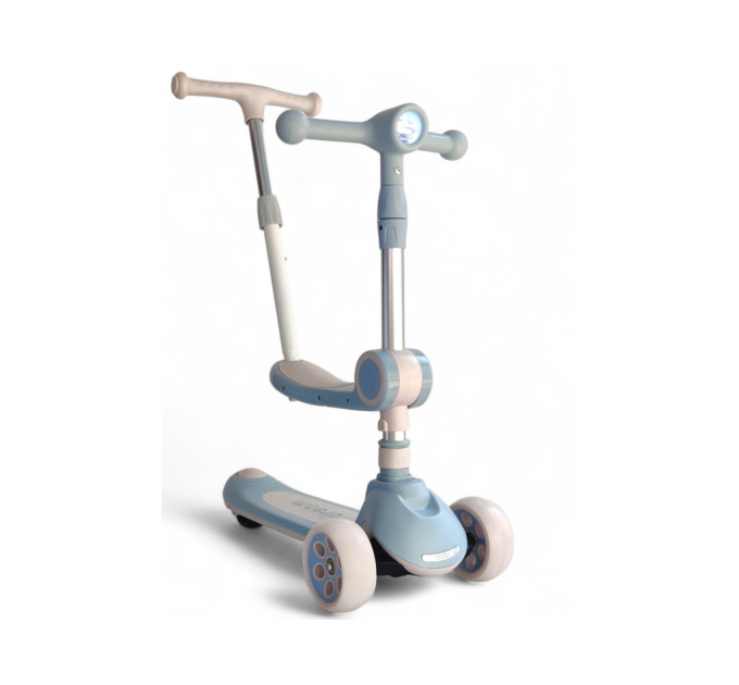 Детский самокат 3 в 1 Scooter Dream M3 с сиденьем и родительской ручкой, трехколесный самокат для детей от 1,5 года, музыкальная платформа с подсветкой, фонарик 3 режима, резиновые вставки, до 90 кг (голубой, розовый, зеленый, коричневый, черный)