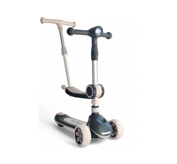 Детский самокат 3 в 1 Scooter Dream M3 с сиденьем и родительской ручкой, трехколесный самокат для детей от 1,5 года, музыкальная платформа с подсветкой, фонарик 3 режима, резиновые вставки, до 90 кг (голубой, розовый, зеленый, коричневый, черный)
