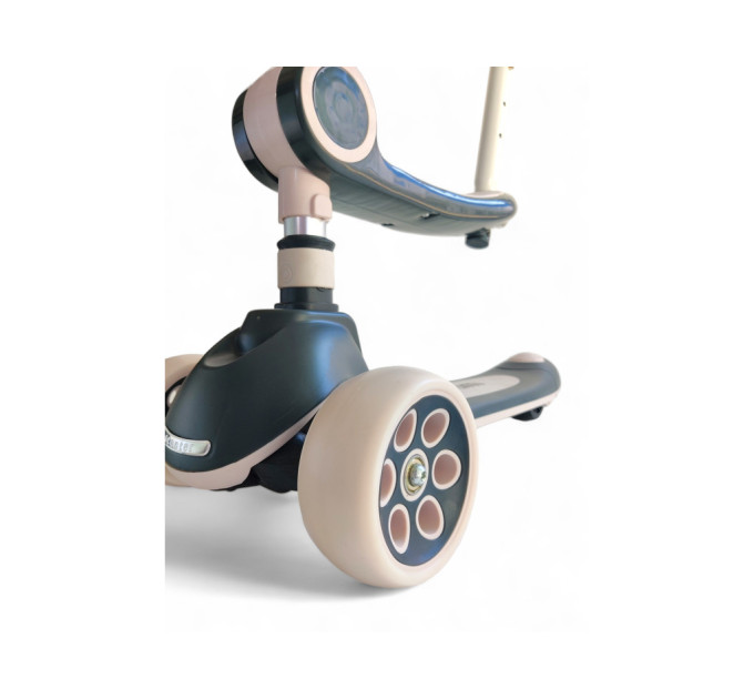 Детский самокат 3 в 1 Scooter Dream M3 с сиденьем и родительской ручкой, трехколесный самокат для детей от 1,5 года, музыкальная платформа с подсветкой, фонарик 3 режима, резиновые вставки, до 90 кг (голубой, розовый, зеленый, коричневый, черный)