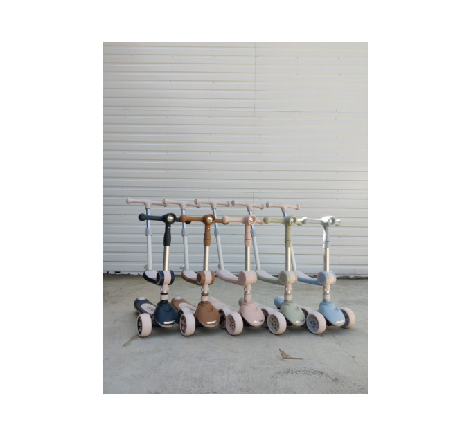 Детский самокат 3 в 1 Scooter Dream M3 с сиденьем и родительской ручкой, трехколесный самокат для детей от 1,5 года, музыкальная платформа с подсветкой, фонарик 3 режима, резиновые вставки, до 90 кг (голубой, розовый, зеленый, коричневый, черный)