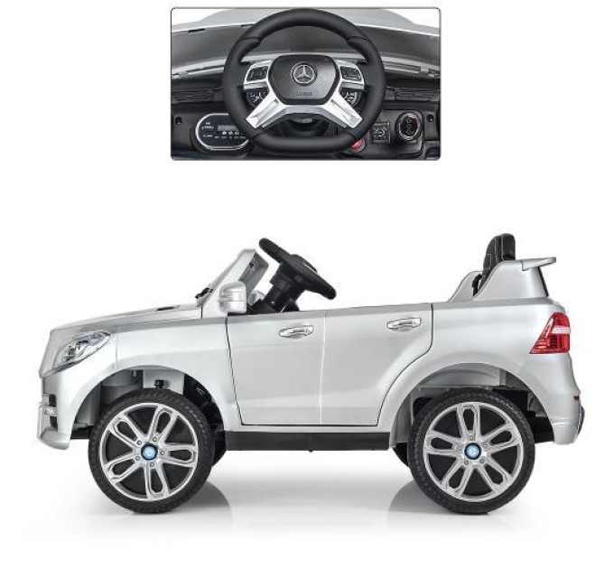 Электромобиль серый Bambi M 3568EBLRS-11 открываются двери кожаное сиденье
