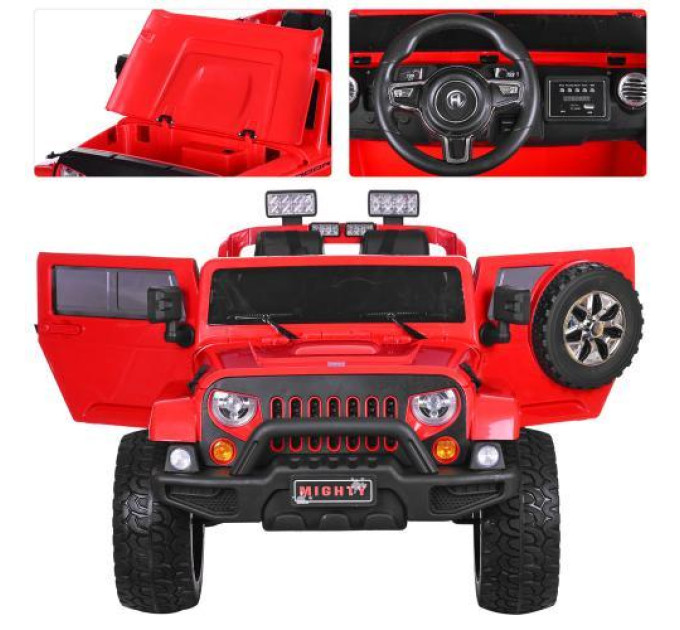 Дитячий електромобіль Джип Jeep M 3445EBLR-3 червоний м'які колеса та шкіряне сидіння