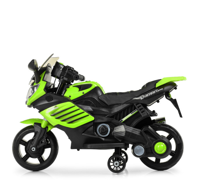 Мотоцикл детский на электромоторе черный с зеленым Bambi M 3582EL-5
