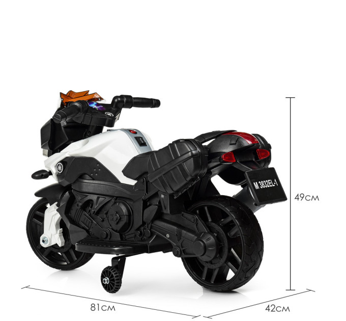Детский электромотоцикл белый с черным с MP3 Bambi M 3832EL-1
