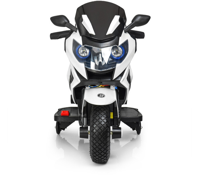 Детский электромотоцикл белый Bambi M 3681AL-1 с дополнительными колесами