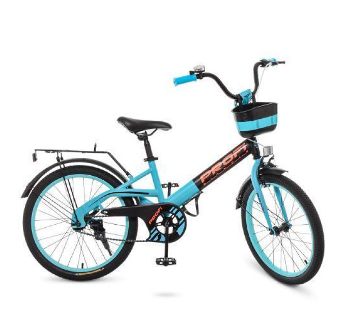 Детский велосипед PROF1 W20115-8 Original с корзиной черно-бирюзовый