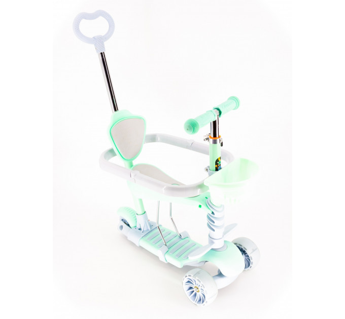 Самокат с ручкой Scooter HH12M-1 с бортиком бирюзовый розовый
