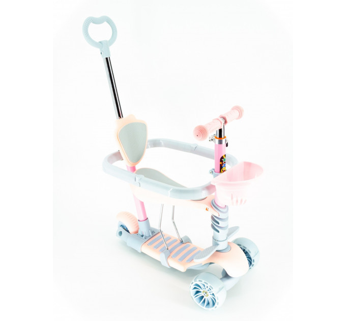 Самокат с ручкой Scooter HH12M-1 с бортиком бирюзовый розовый