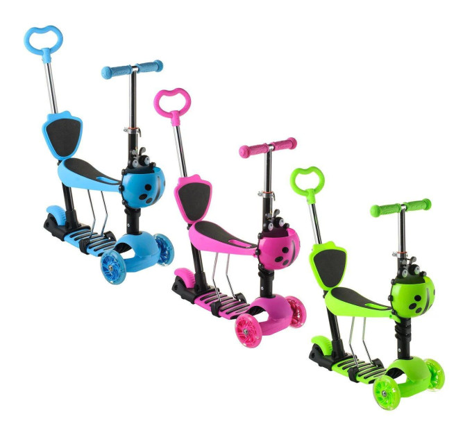 Детский самокат Scooter родительская ручка колеса PU светящиеся корзина 18-1