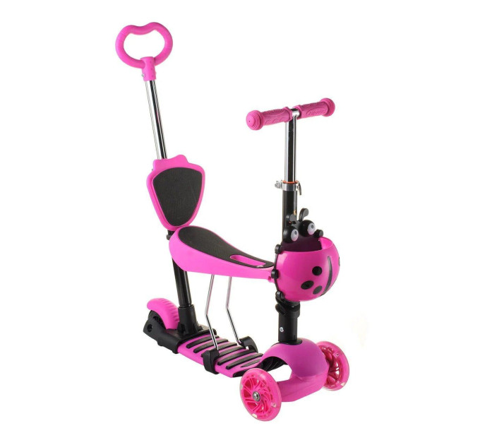 Детский самокат Scooter родительская ручка колеса PU светящиеся корзина 18-1